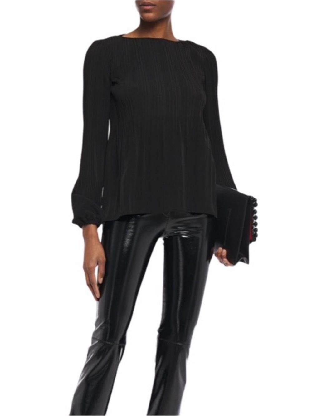 Maje Lockin Pleated Crepe Long Sleeve Black Blouse Size 4 large